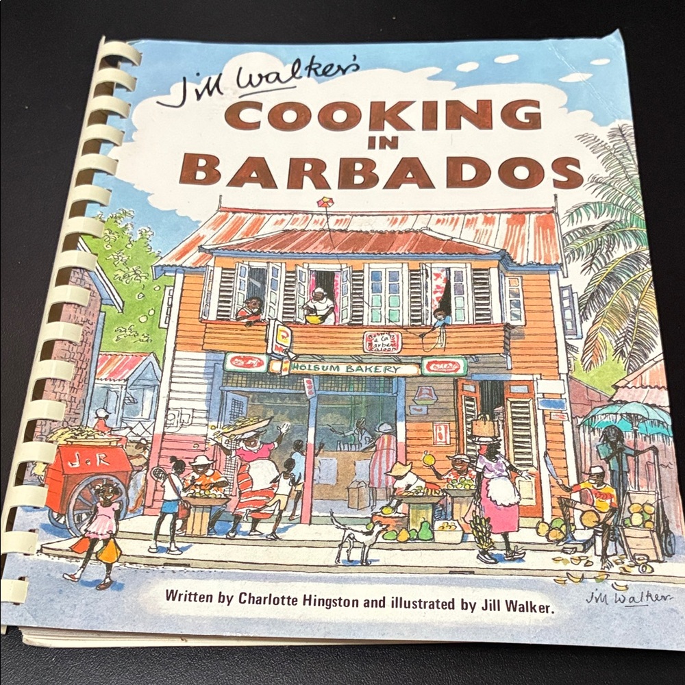 Vintage Jim Walker's Cooking in Barbados Illustrated Cookbook - Colorful Cover